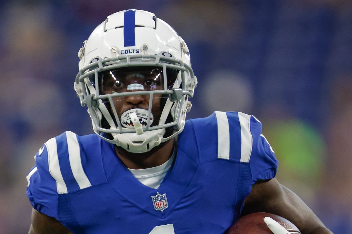 Parris Campbell #1 of the Indianapolis Colts is seen before the game against the Seattle Seahawks at Lucas Oil Stadium on September 12, 2021 in Indianapolis, Indiana.