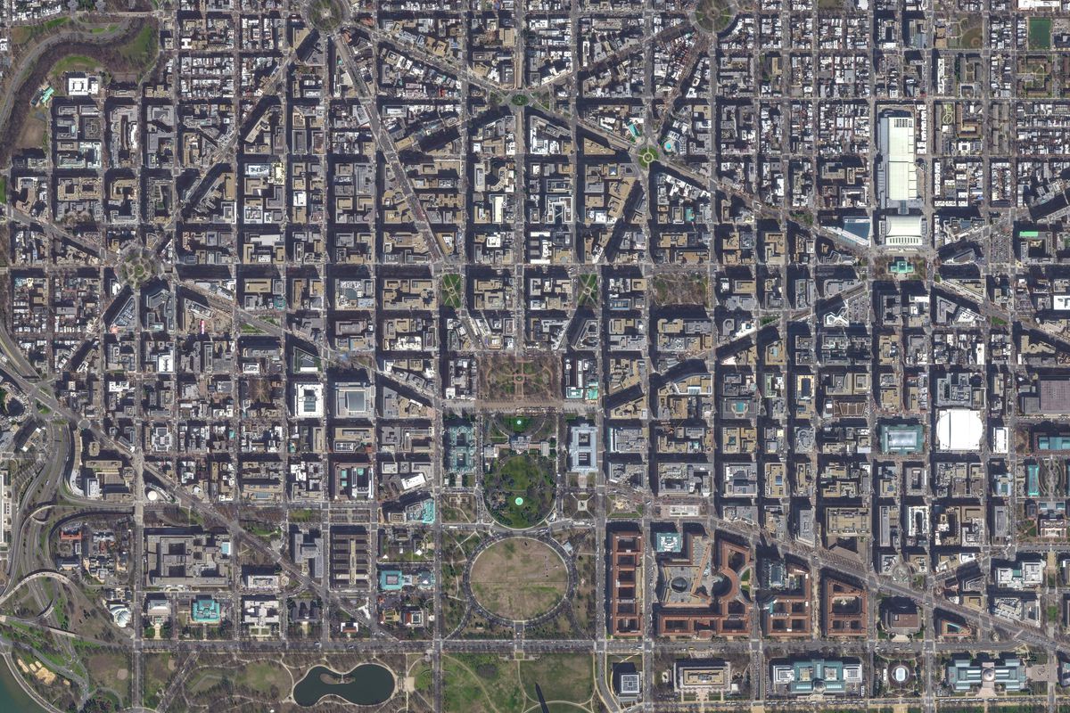 WASHINGTON DC — MARCH 4, 2020: Maxar satellite imagery of Washington DC.