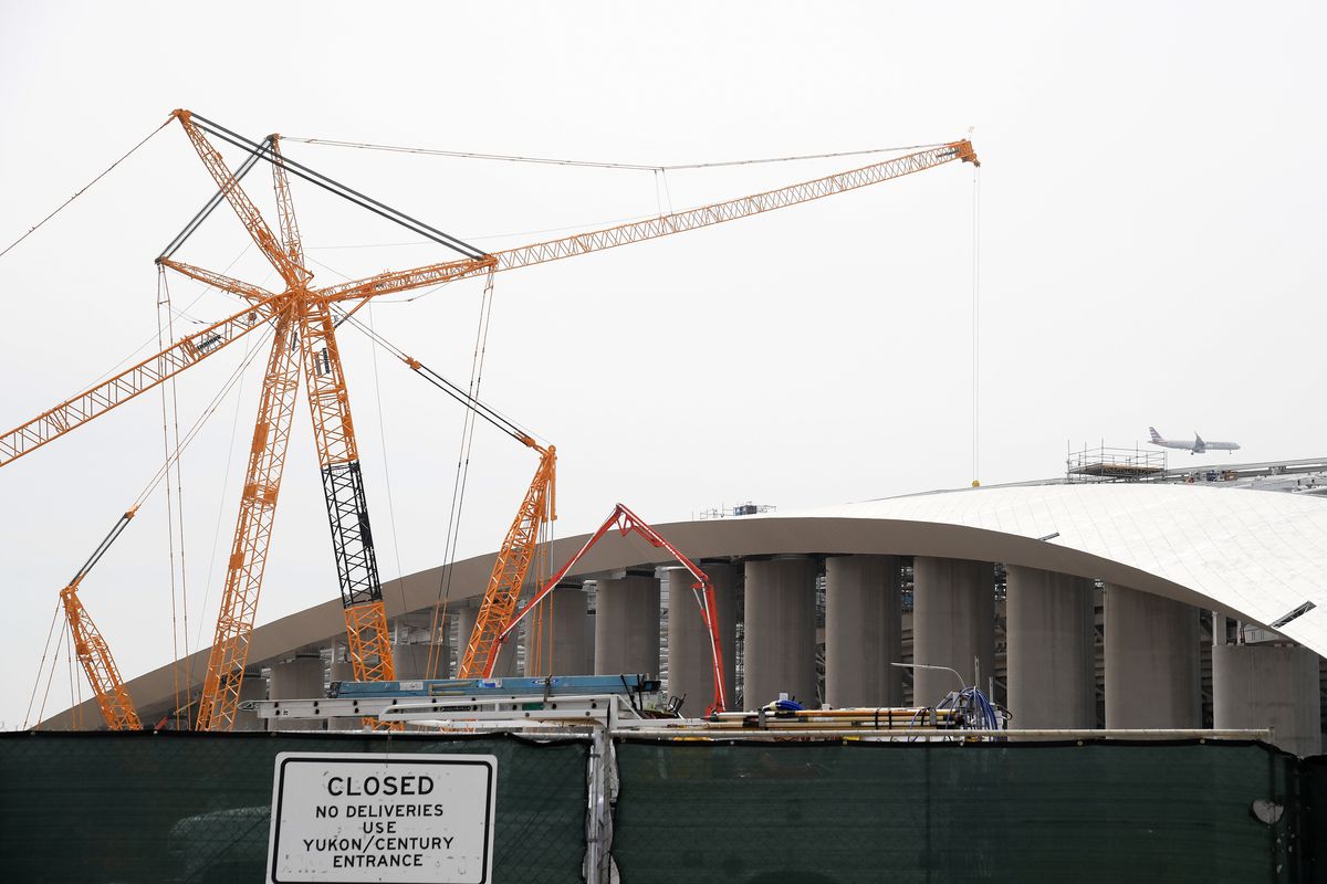 Workers Continue Construction on SoFi Stadium