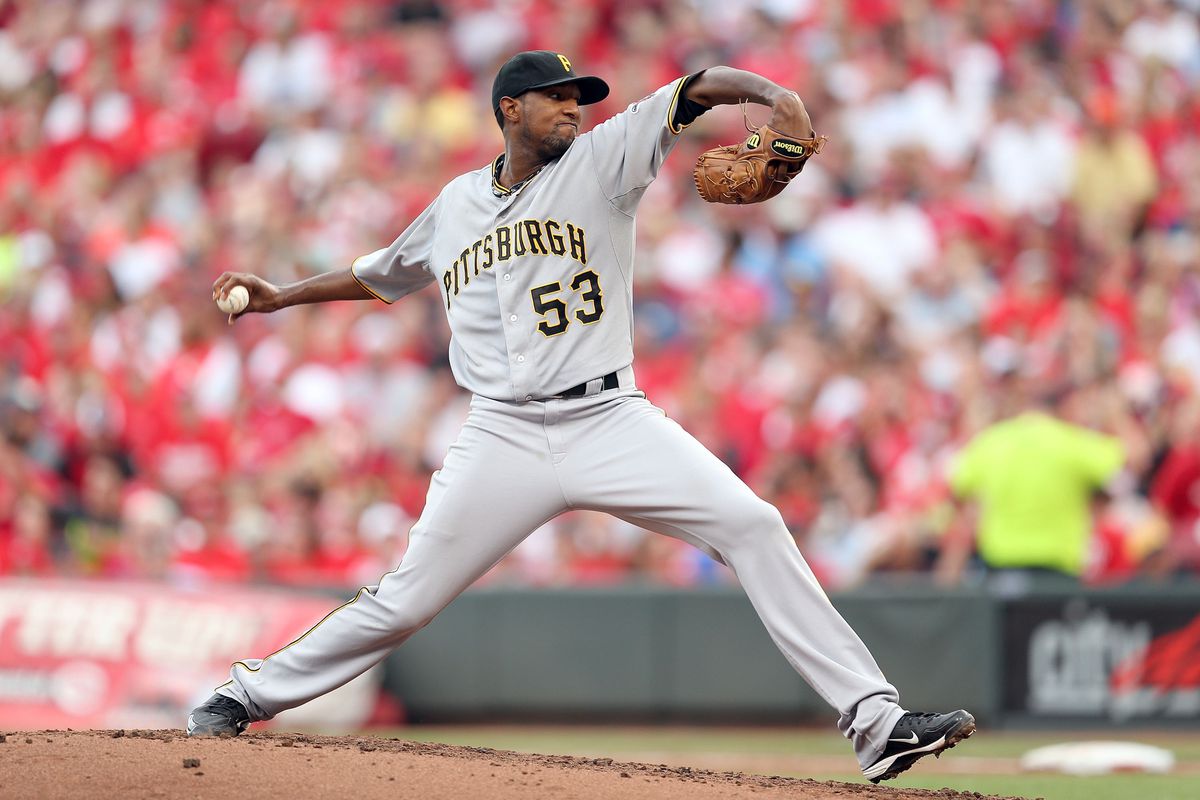 CINCINNATI, OH - AUGUST 04: James McDonald #53 of the Pittsburgh Pirates throws a pitch during the game against the Cincinnati Reds at Great American Ball Park on August 4, 2012 in Cincinnati, Ohio.  (Photo by Andy Lyons/Getty Images)