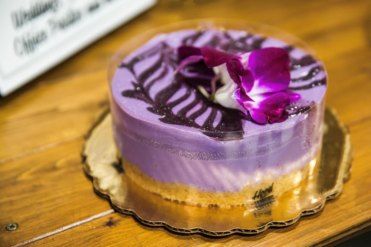 The purple ube cheesecake at Hood Famous Cafe and Bar