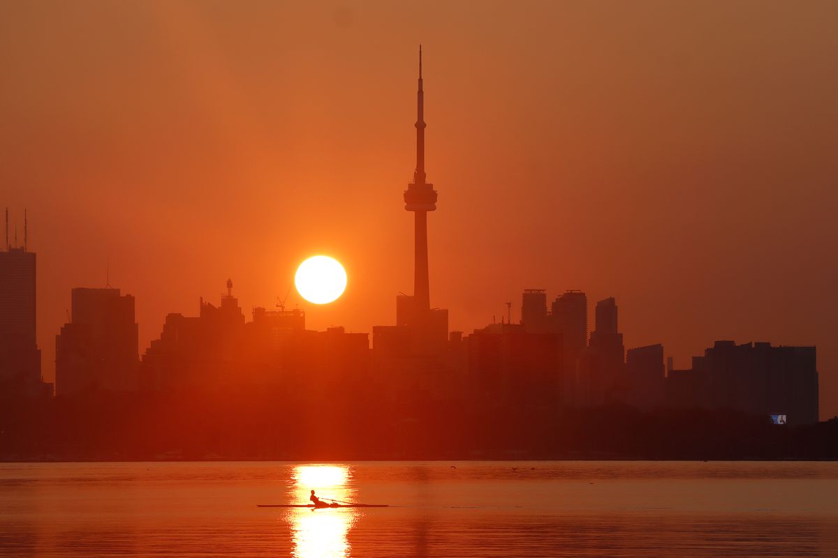 Sunrise Behind the CN Tower in Toronto, Canada