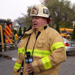 Salt Lake Fire Battalion Chief Karl Steadman talks about a recreational vehicle fire that took place in Salt Lake City on Tuesday, Nov. 1, 2016.
