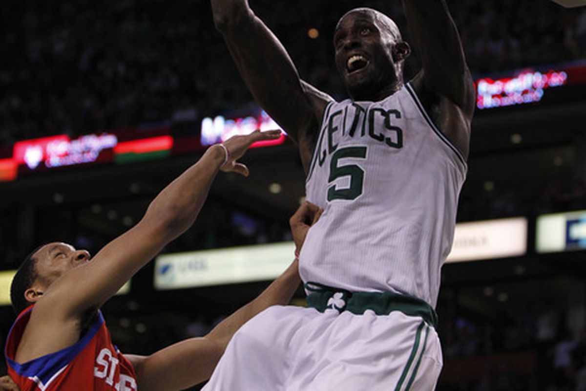 Kevin Garnett has shot 7-10 in the post when defended by Spencer Hawes.  For the series, Garnett is averaging 23.7 points per game on 63.3% shooting. Mandatory Credit: Greg M. Cooper-US PRESSWIRE