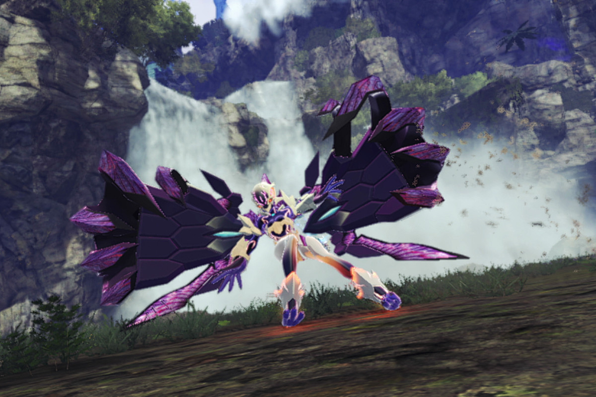 Xenoblade Chronicles 3 screenshot of an Ouroboros in front of a waterfall