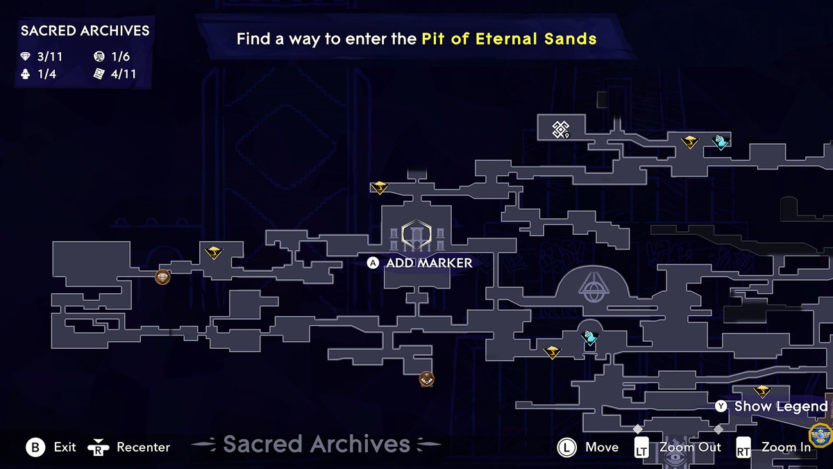 Prince of Persia: The Lost Crown map showing the location of the puzzle in the Sacred Archives