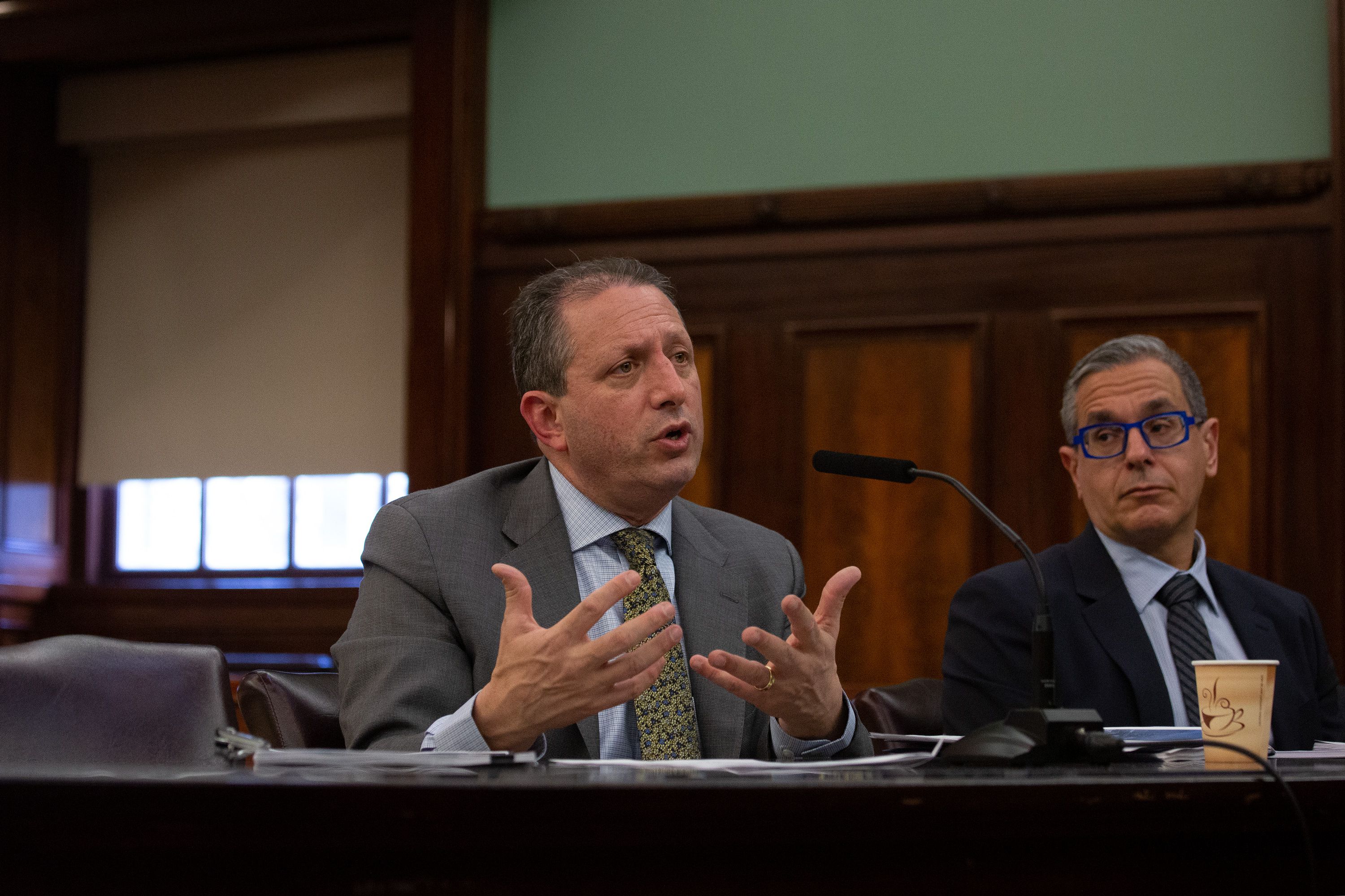 Comptroller Brad Lander speaks during a City Council budget hearing.