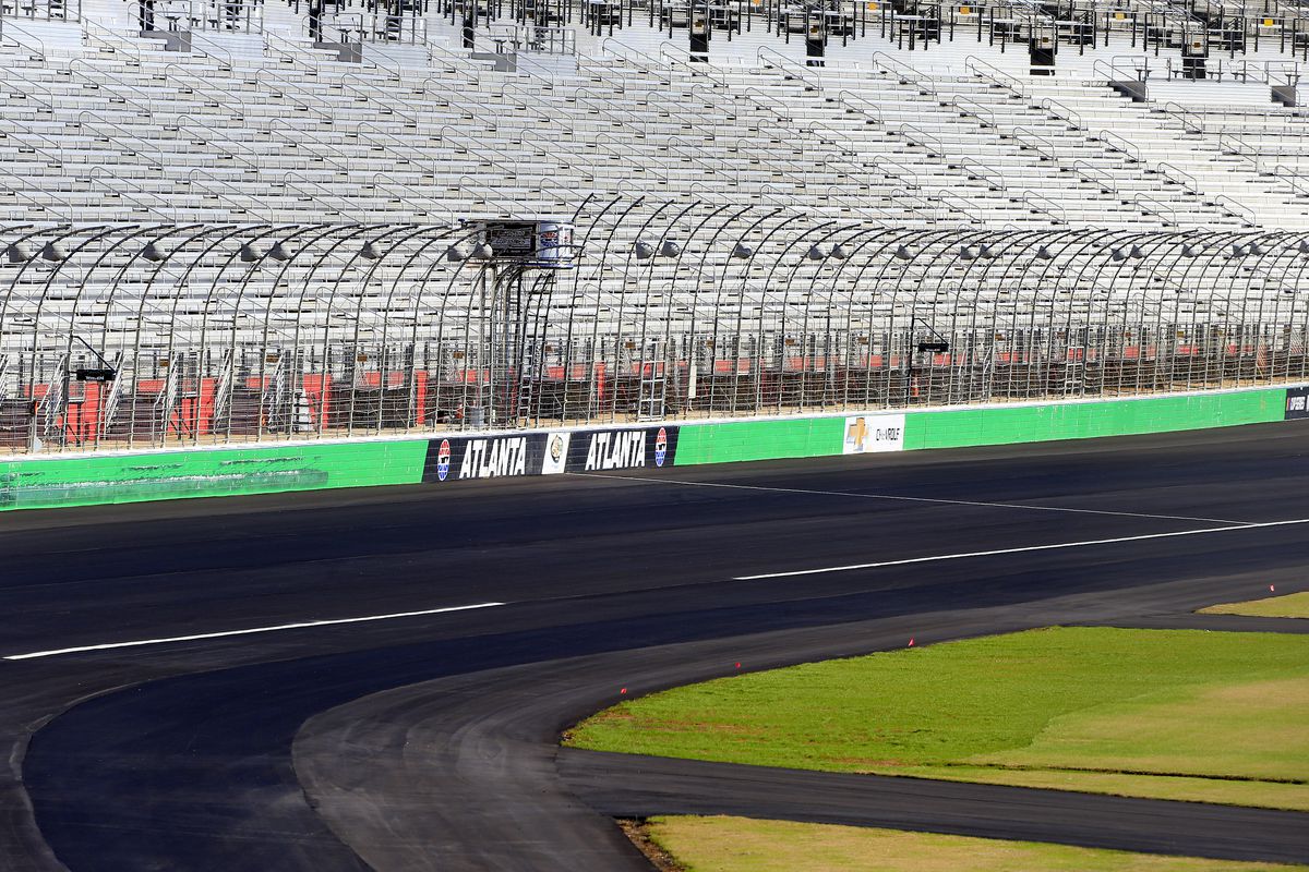 A view of the fresh asphalt on the frontstretch during the NASCAR Cup Series Goodyear Tire Testing at the revamped Atlanta Motor Speedway on January 6, 2022 in Hampton, Georgia.