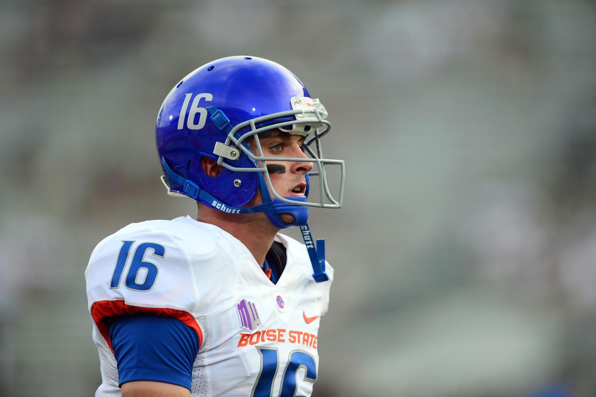 Aug 31, 2012; East Lansing, MI, USA; Boise State Broncos quarterback Joe Southwick (16) warms up prior to the game against the Michigan State Spartans at Spartan Stadium. Mandatory Credit: Andrew Weber-US Presswire