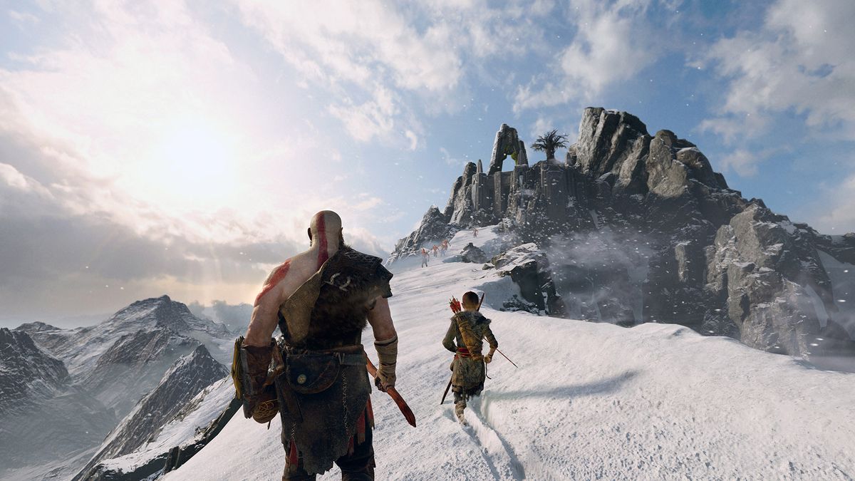 God of War - Kratos and Atreus approaching the top of the mountain