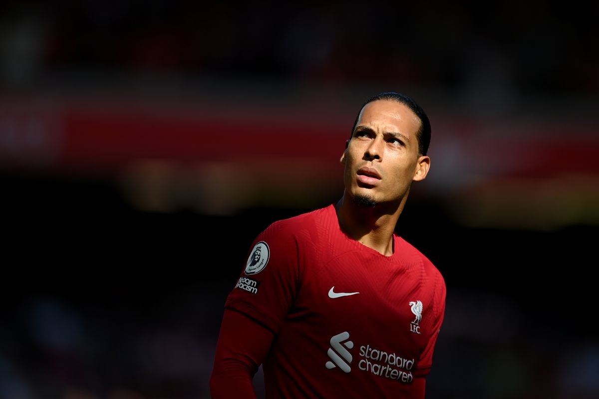 Virgil van Dijk in action during the Premier League match between Liverpool FC and AFC Bournemouth at Anfield on August 27, 2022 in Liverpool, England.