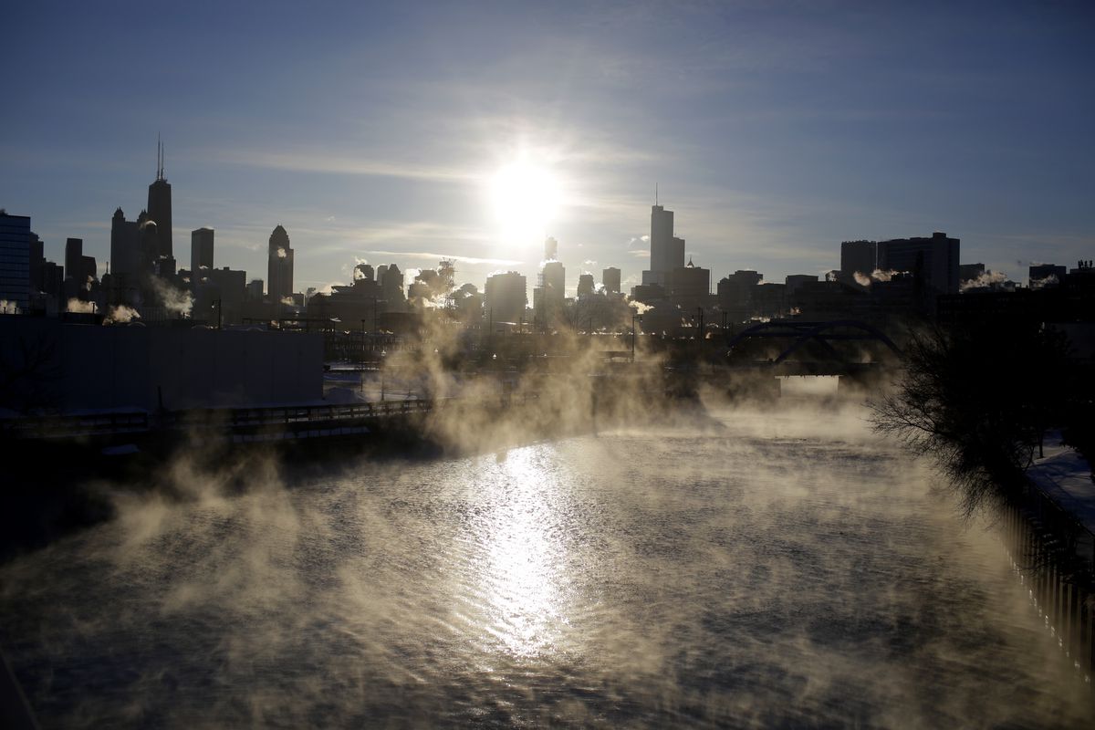 Steam rises above the Chicago River as temperatures dropped to 22 below zero on January 30, 2019.