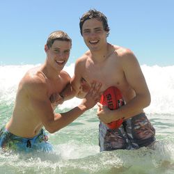 Kade (right) and Jake Kolodjashnij are twins and top Aussie Rules Football draft picks