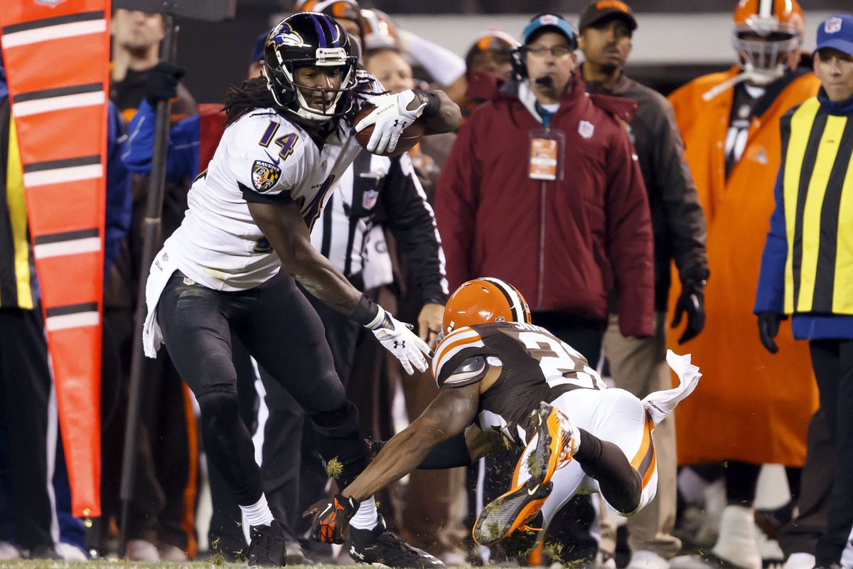 Marlon Brown scored two touchdowns in Baltimore's 24-18 loss to Cleveland