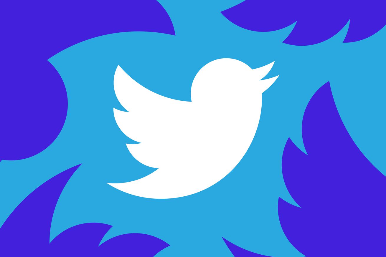 Twitter bird logo in white over a blue and purple background