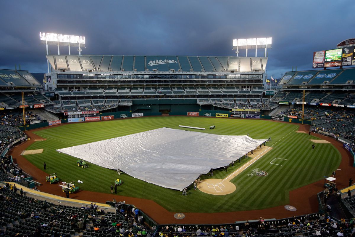 This is how you put a tarp on an infield. Any questions?