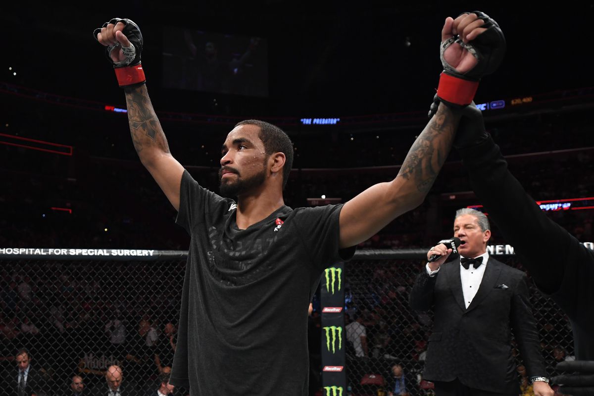 Roosevelt Roberts celebrates his victory over Thomas Gifford in their lightweight bout during the UFC Fight Night event at BB&amp;T Center on April 27, 2019 in Sunrise, Florida.