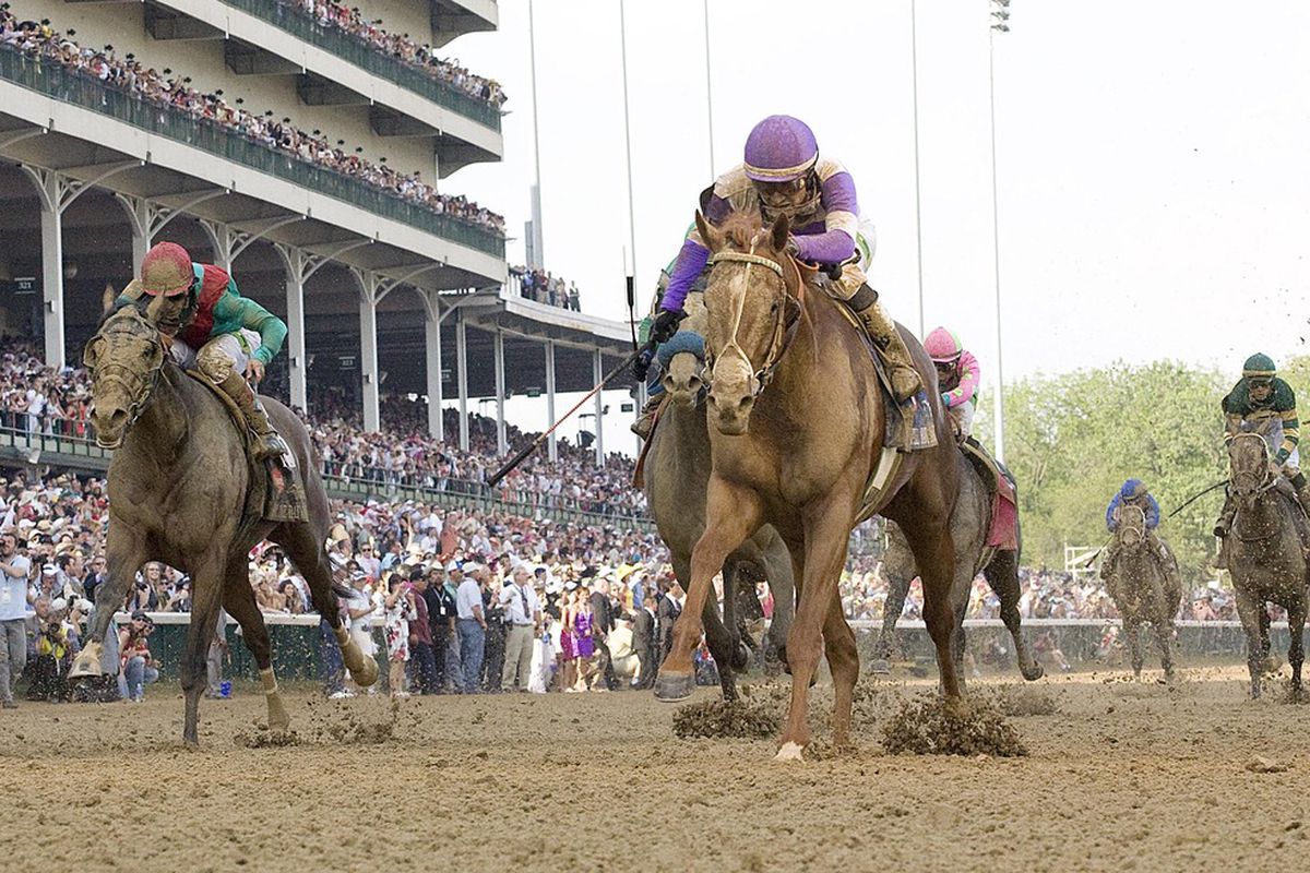 May 5, 2012; Louisville, KY USA; Mario Gutierrez aboard I'll Have Another crosses the finish line to win the Kentucky Derby at Churchill Downs race track. Mandatory Credit: Mark Zerof-US PRESSWIRE