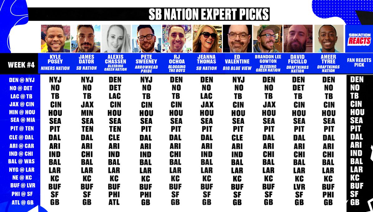 NFL expert picks, Week 4: Who moves to 4-0? 