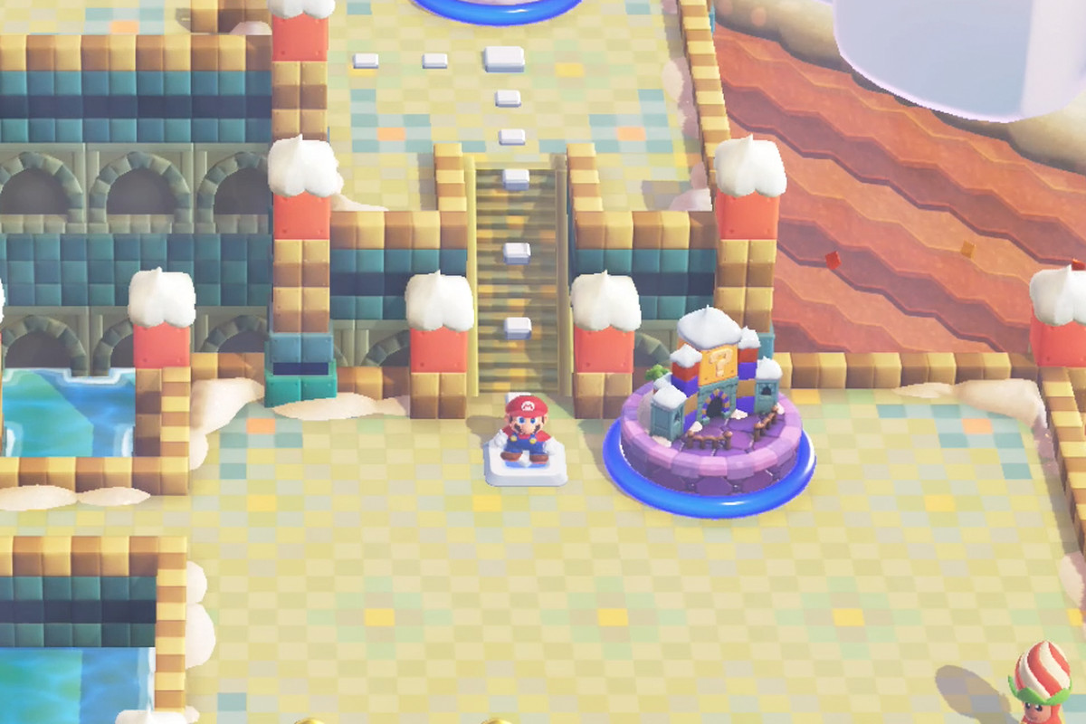 Super Mario Bros. Wonder Mario at the Secrets of Shova Mansion level in W4 Sunbaked Desert