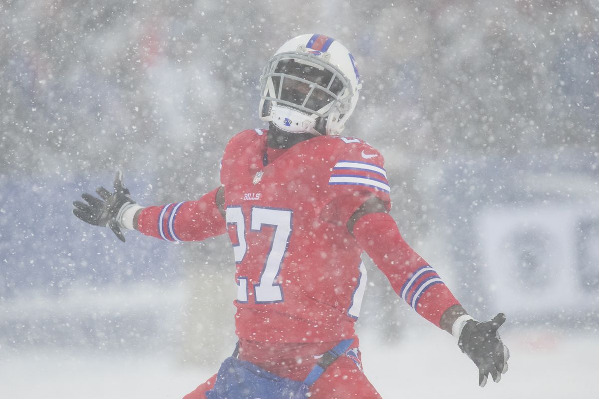 Tre’Davious White #27 of the Buffalo Bills excites the crowd during the second quarter against the Indianapolis Colts at New Era Field on December 10, 2017 in Orchard Park, New York. Buffalo defeats Indianapolis in overtime 13-7.