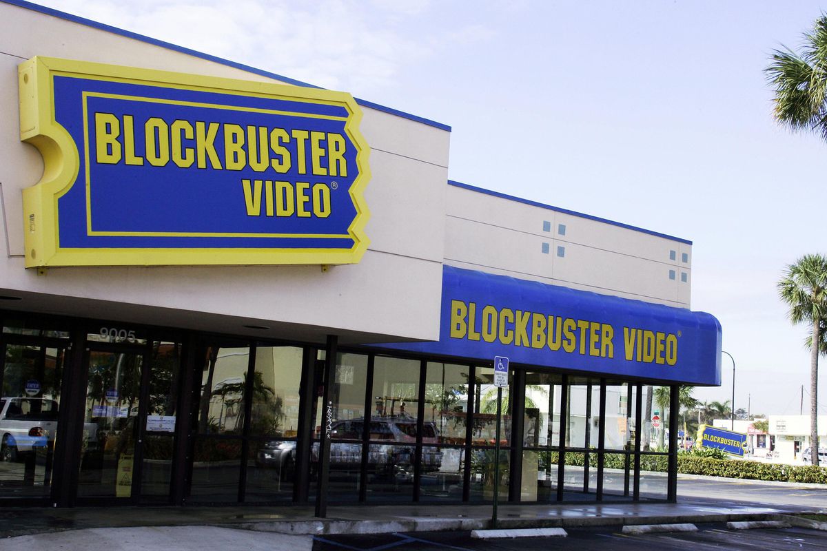 A Blockbuster video rental store is show