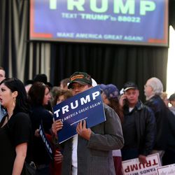 Donald Trump supporters wait for Trump to speak at the Infinity Event Center in Salt Lake City early Friday evening. in Salt Lake City on Friday, March 18, 2016.  
