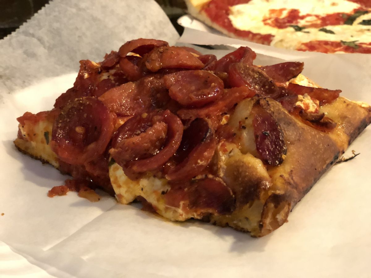 The spicy pepperoni slice at Prince Street Pizza