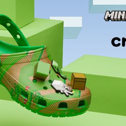 An kid-sized Minecraft x Crocs elevated clog
