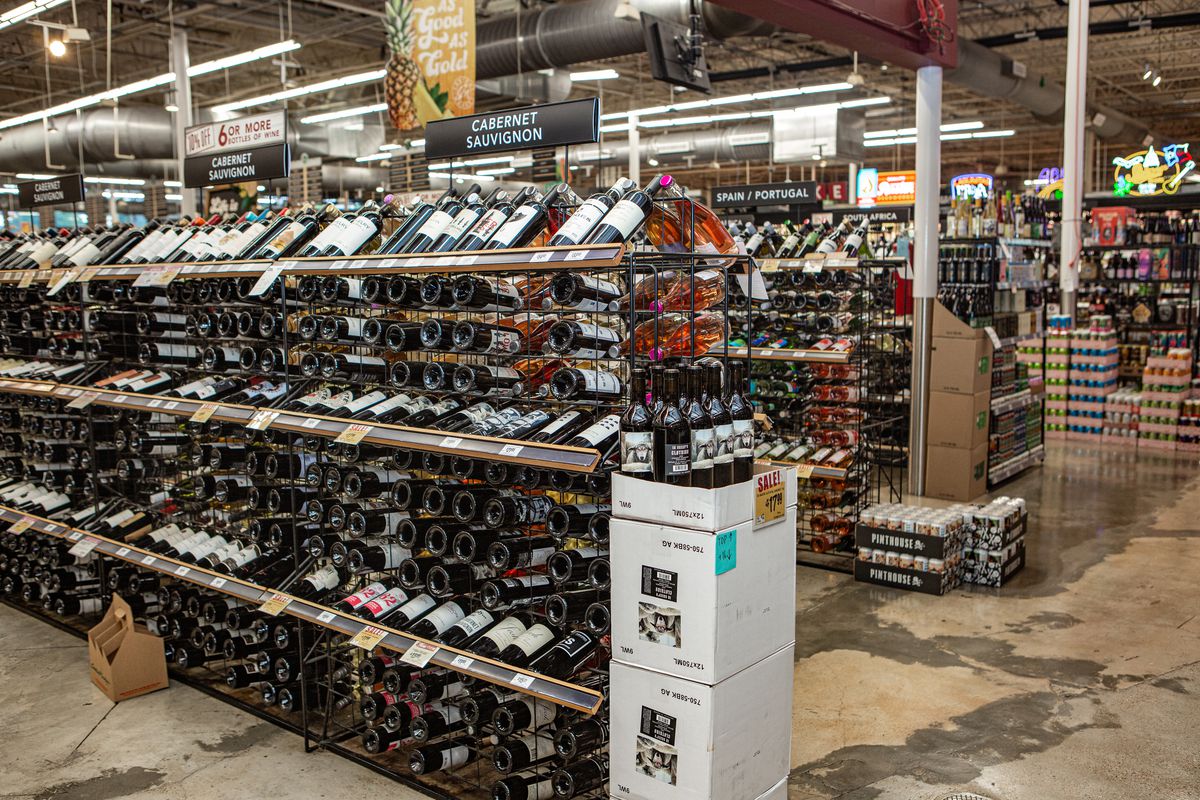 Wine aisles at a supermarket.