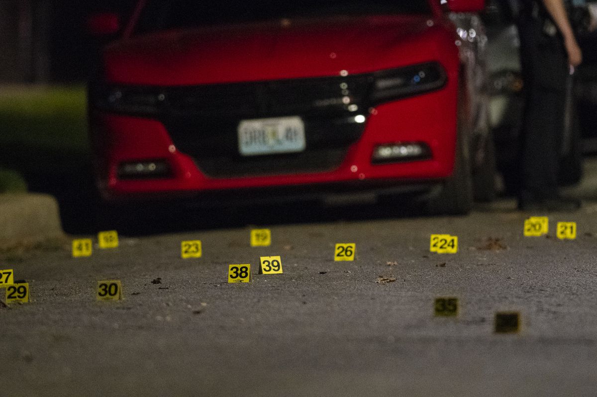 Police investigate a person shot four times Tuesday morning in the 8400 block of South Dante. | Tyler LaRiviere/Sun-Times