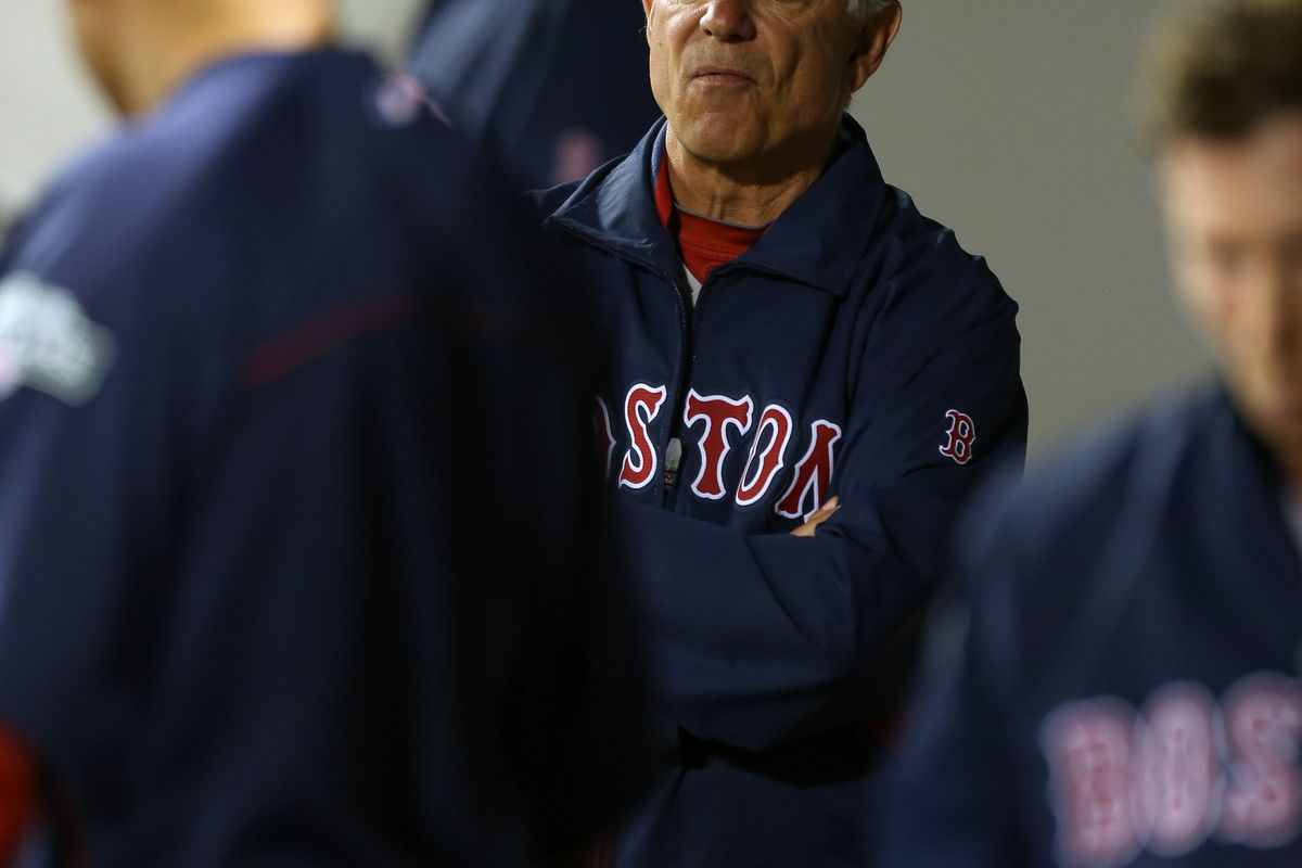 SEATTLE, WA:  Manager Bobby Valentine #25 of the Boston Red Sox looks on in the dugout during the game against the Seattle Mariners at Safeco Field in Seattle, Washington.  (Photo by Otto Greule Jr/Getty Images)