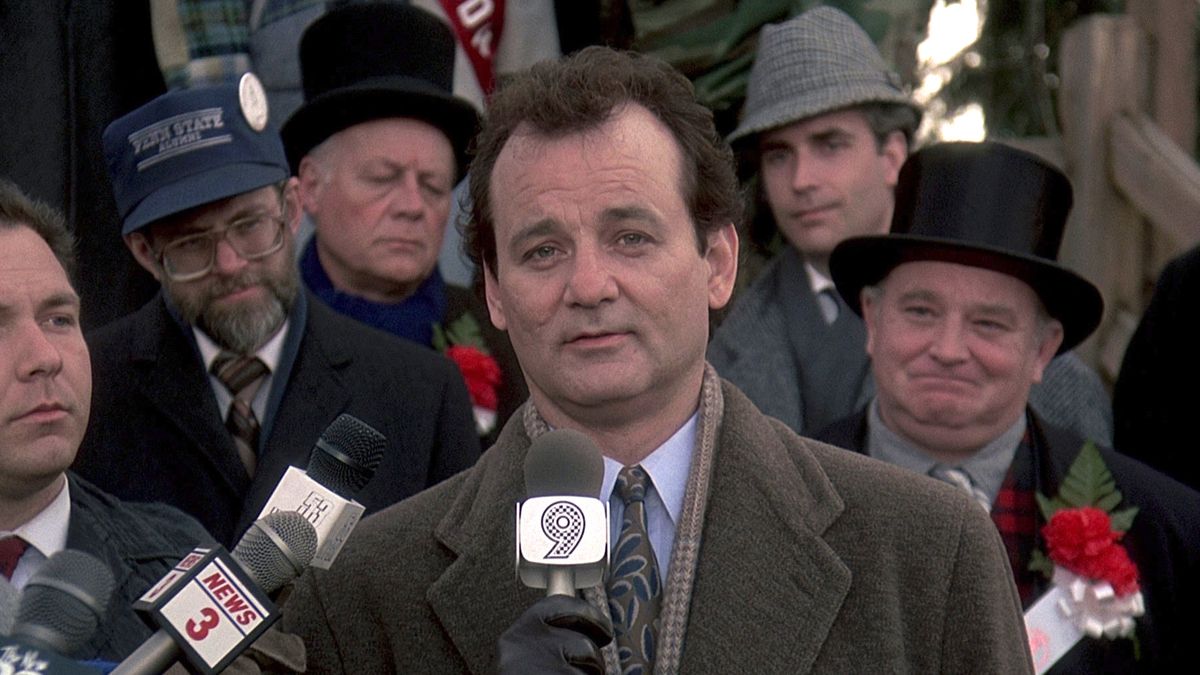 Bill Murray’s character Phil gives a heartfelt on-camera speech in Harold Ramis’ Groundhog Day.