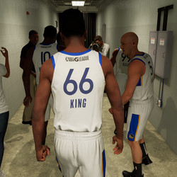 The created player (Tye White) walks down the tunnel with his G-League team for the first time in <em>NBA 2K21</em>’s MyCareer narrative for PlayStation 5 and Xbox Series X