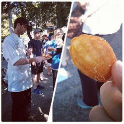 The DAB crew handing out Madeleines to the people in the Cronut line via <a href="http://instagram.com/p/a50BvYt1UZ/">Insagram/KLwatts</a>.