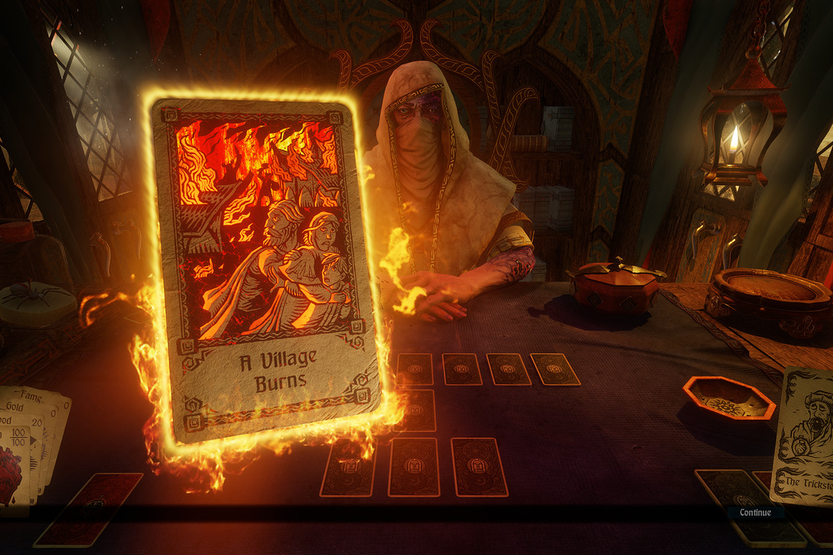 Screenshot showing Hand of Fate 2 has dealt the player the Brimstone Card
