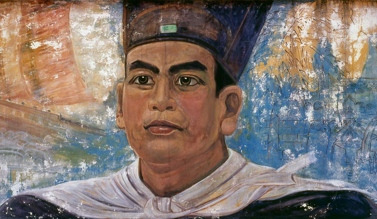 A modern wall painting of Zheng He, Chinese explorer, admiral and diplomat, Kunyang (the explorer’s birthplace), Yunnan Province (1990).