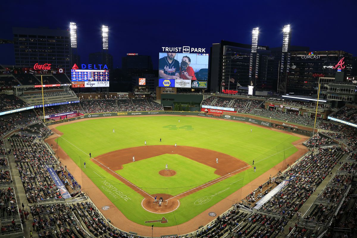 A general view of the stadium during the Tuesday night MLB game between the New York Mets and the Atlanta Braves on May 18, 2021 at Truist Park in Atlanta, Georgia.