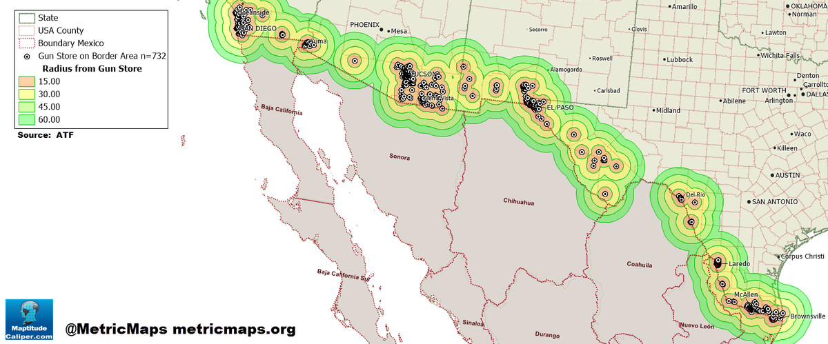 There are a lot of gun stores in the US side of the US-Mexico border.