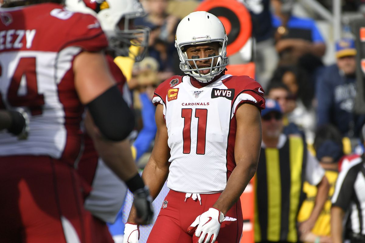 Larry Fitzgerald of the Arizona Cardinals while playing the Los Angeles Rams at Los Angeles Memorial Coliseum on December 29, 2019 in Los Angeles, California.