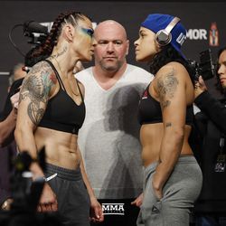 Cris Cyborg and Amanda Nunes square off at UFC 232 weigh-ins.