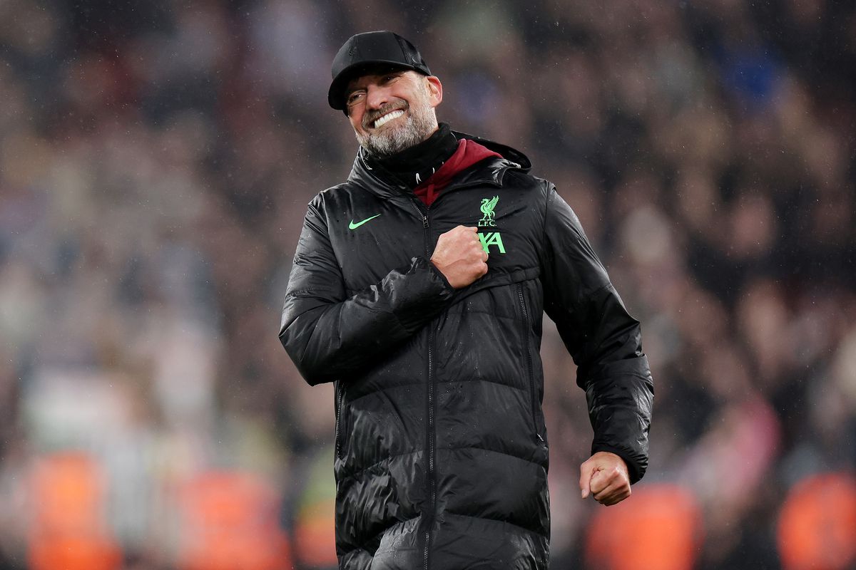 &nbsp;Jürgen Klopp, Manager of Liverpool, celebrates following their sides victory after the Premier League match between Liverpool FC and Newcastle United at Anfield on January 01, 2024 in Liverpool, England.  &nbsp;   