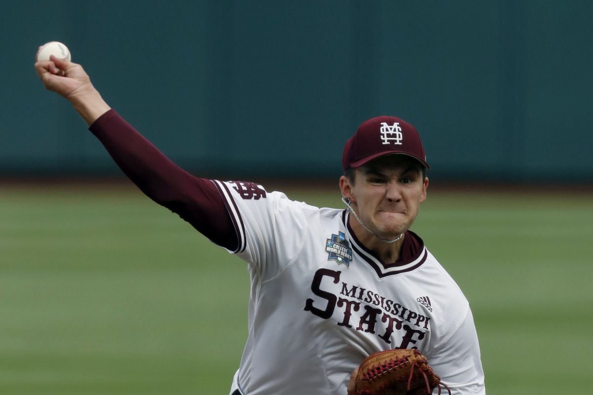 Mississippi State Bulldogs pitcher Will Bednar (24) throws against the Texas Longhorns at TD Ameritrade Park