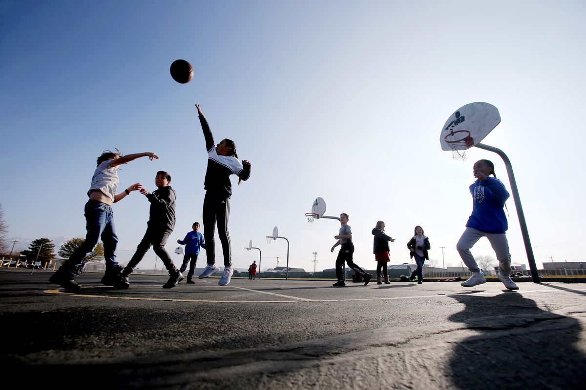 Students at Terra Linda Elementary School in West Jordan play basketball during recess on Friday, Dec. 6, 2019.
