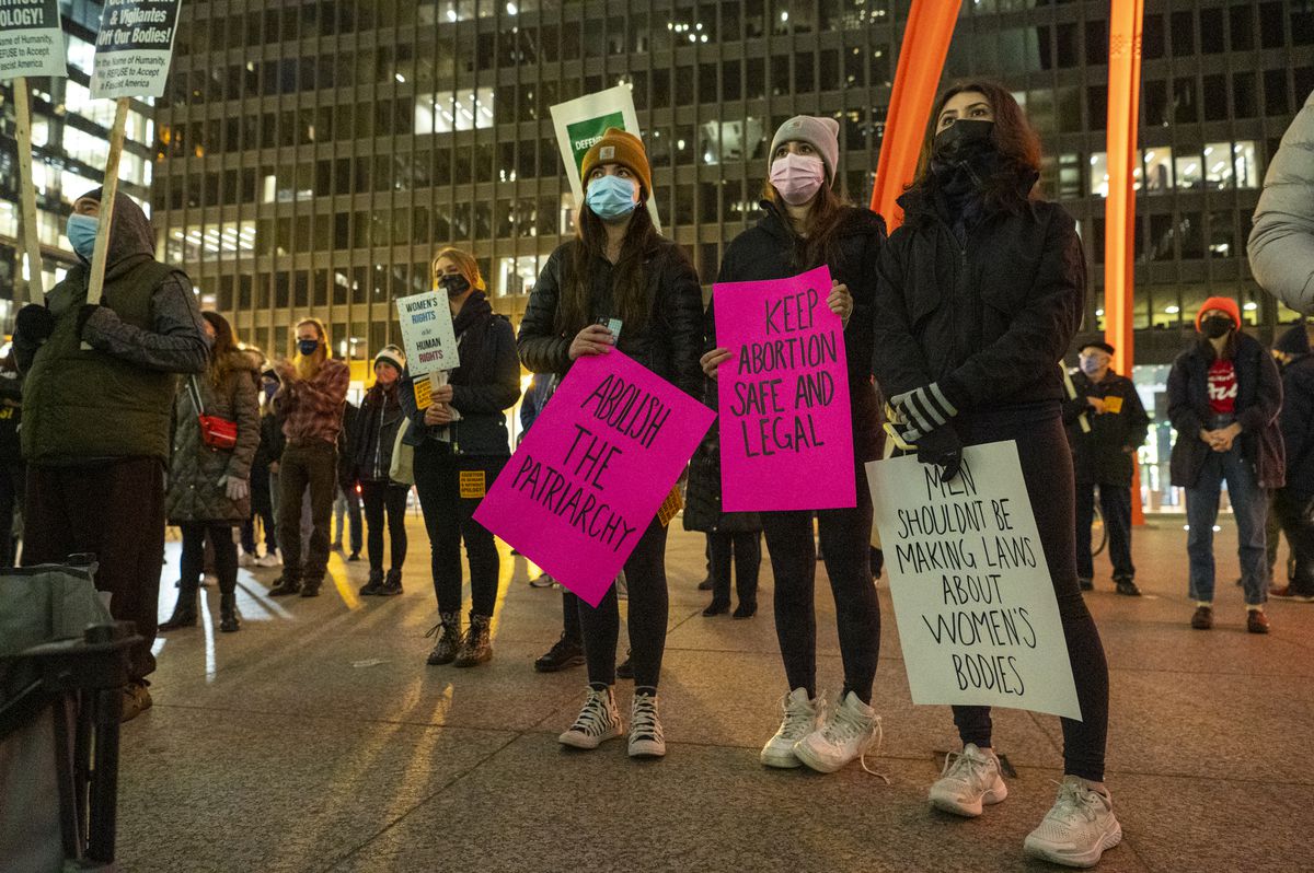 Around 100 abortion rights activists rallied in Federal Plaza, Wednesday, Dec. 1, 2021. 