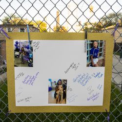 The memorial for 12-year-old Erica Gibson, Tuesday, May 11, 2021. Erica was shot and killed in Hazel Crest last weekend.