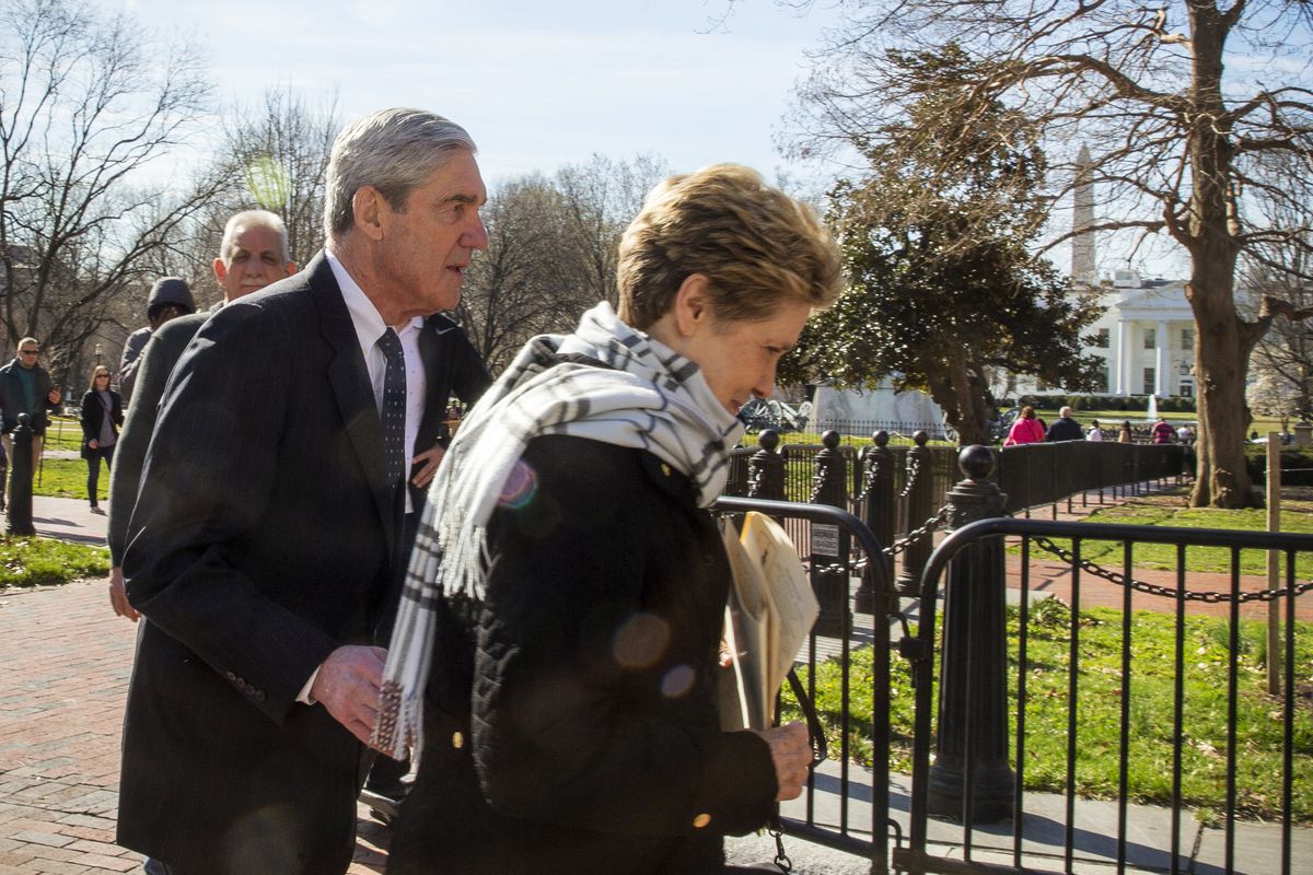 Special Counsel&nbsp;Robert Mueller walks with his wife Ann Mueller in Washington, DC., on March 24, 2019.