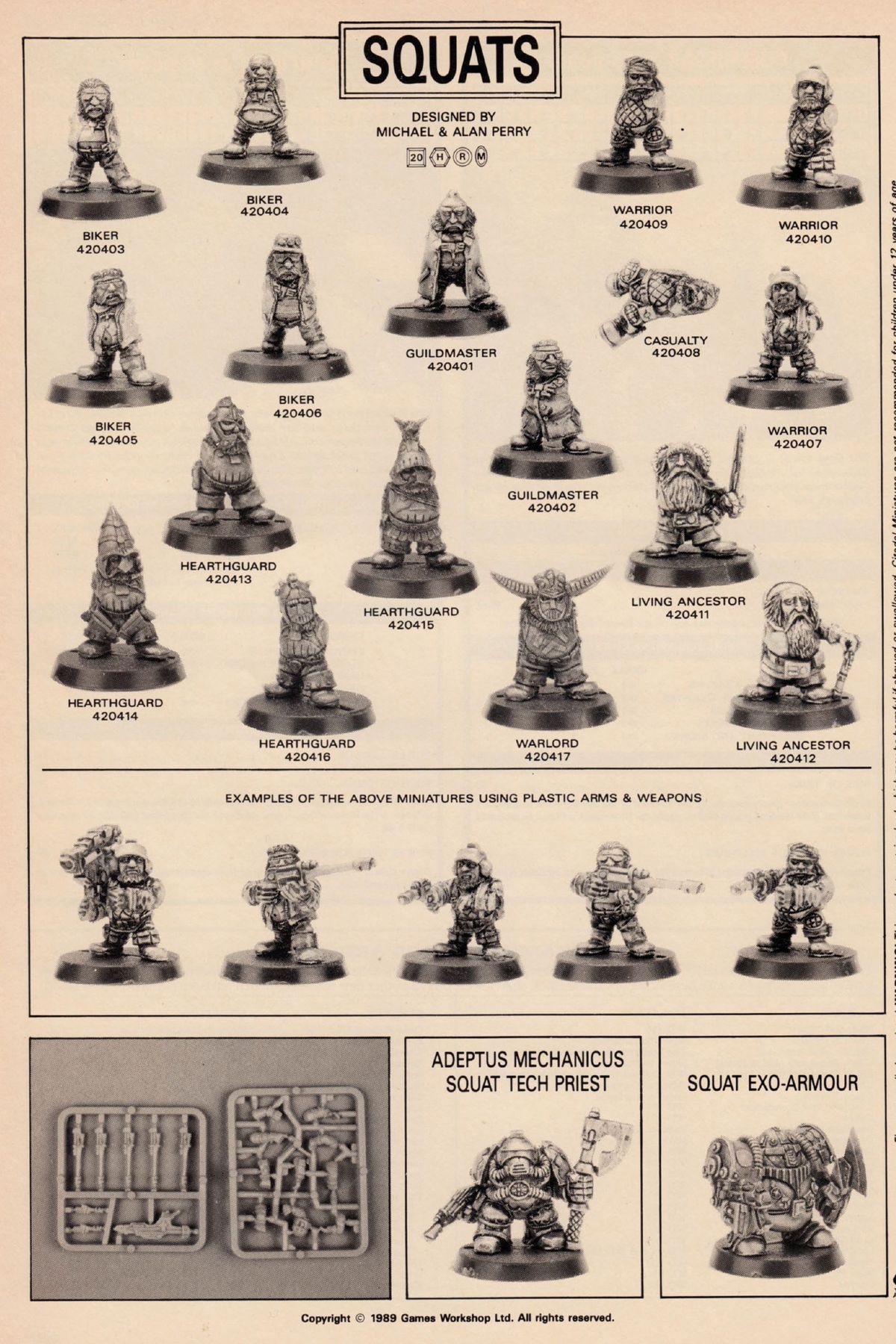 A page from White Dwarf 111 showing Squat models for order.