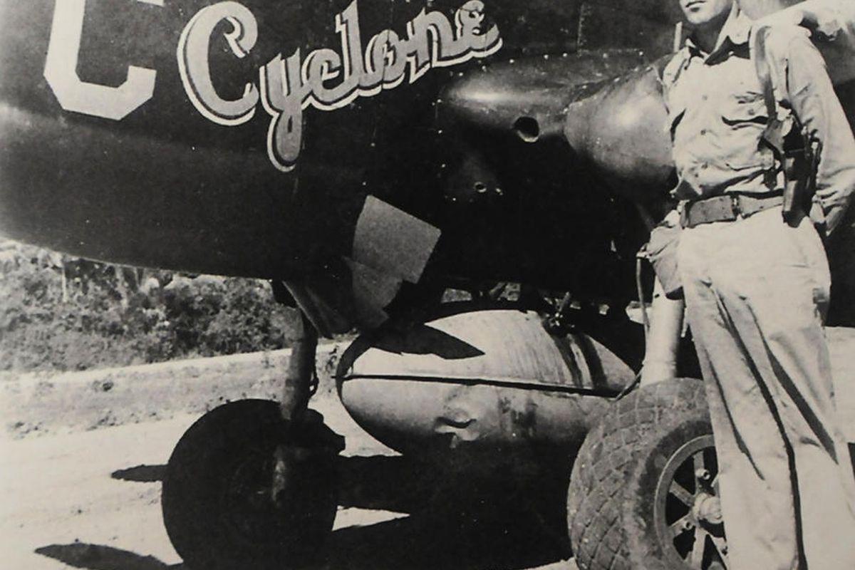 FILE: Maj. Emmett "Cyclone" Davis with his P-40, probably in New Guinea, in the fall of 1943.