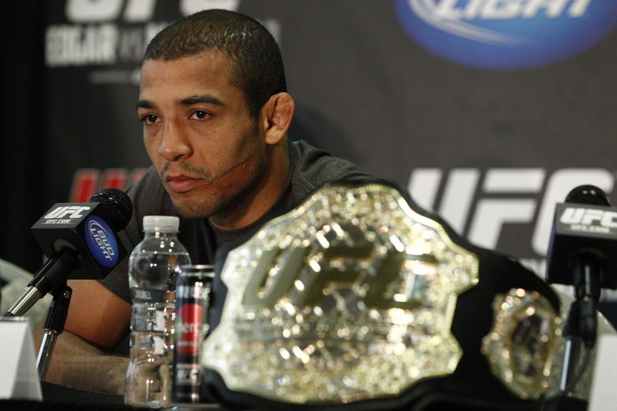 Jose Aldo was forced to drop out of his fight against Frankie Edgar at UFC 153 due to injury.  Photo via Esther Lin/MMAFighting.
